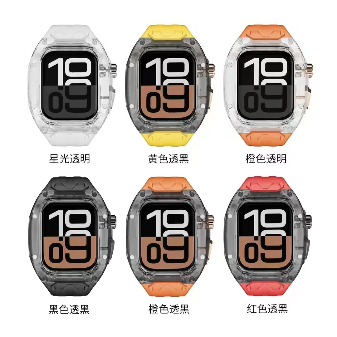 

Luxury Case band For Apple Watch series1~10 ultra Fully Wrapped 40/41/44/45/46/49 Premium Transparent Case+Integrated TPU strap