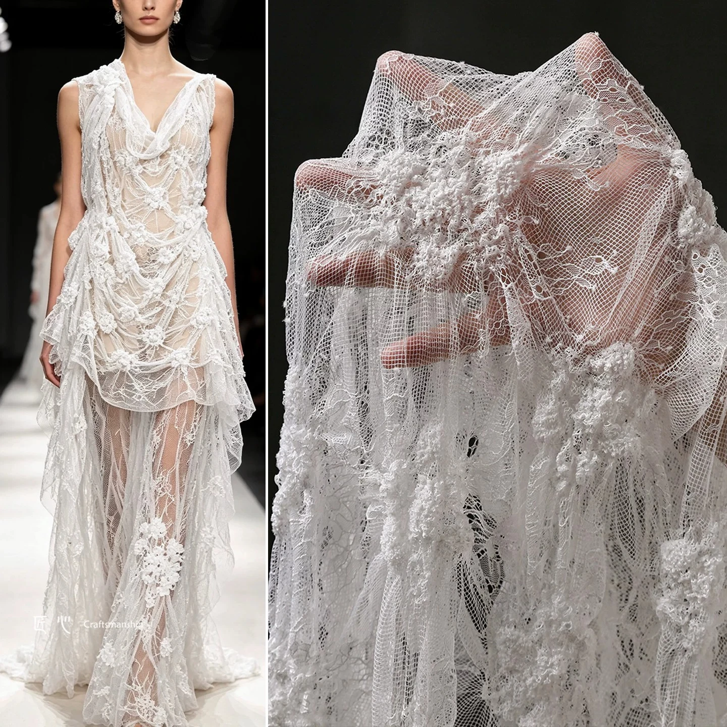 Lace Fabric Soft Tulle Sheer White Texture Vintage Artistic Style Dress Skirt Decoration Material Handmade DIY Fashion Elegant