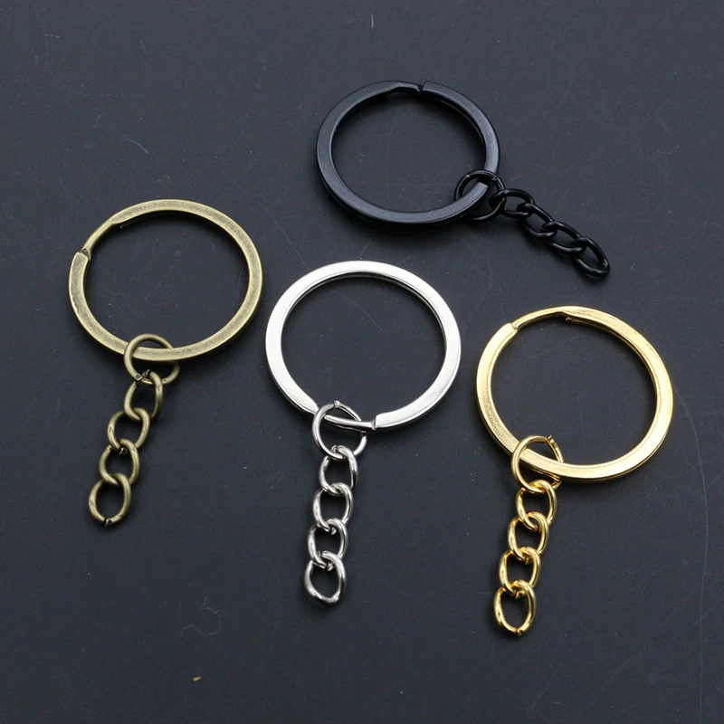 20pcs/lot Key Ring Chain ( Size 28mm) Fashion Gold Color Rhodium Black Plated 50mm Long Round Keychain Keyrings