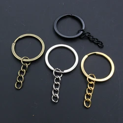 20pcs/lot Key Ring Chain ( Size 28mm) Fashion Gold Color Rhodium Black Plated 50mm Long Round Keychain Keyrings