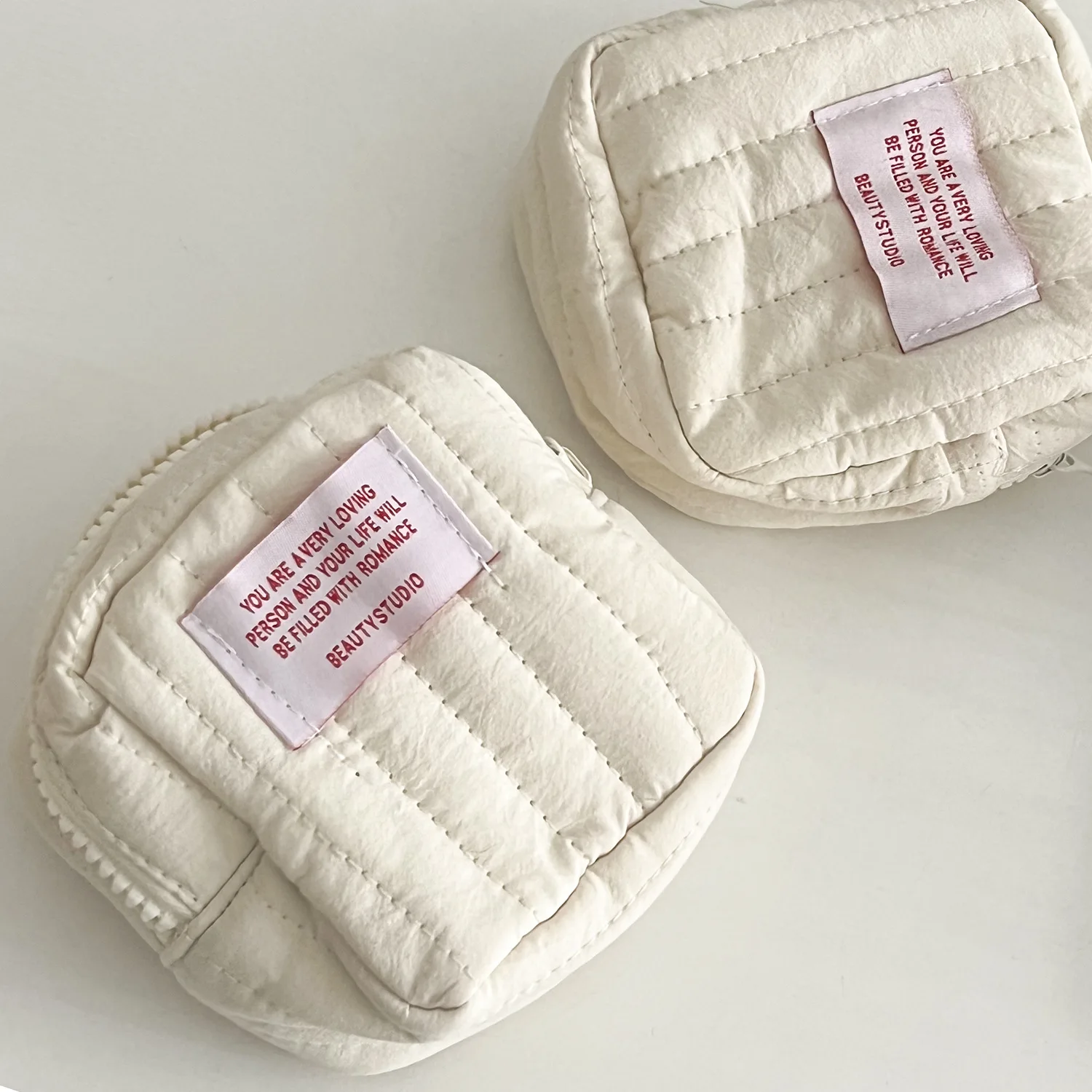 

Mini Quilted Cotton Women's Cosmetic Bags Letter Prints College Girls Storage Bag Makeup Case Small Clutch Female Purse Pouch