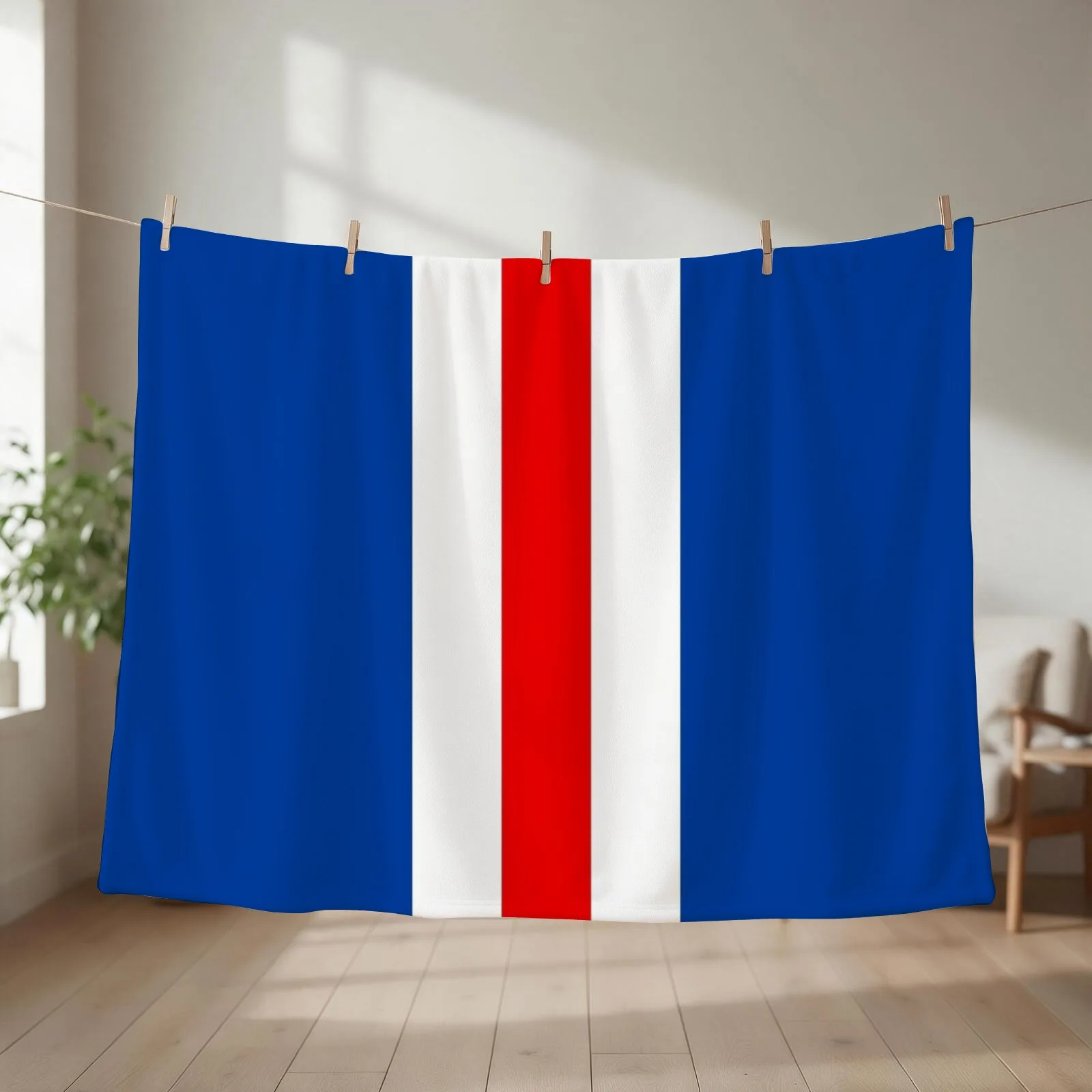 Retro Rangers Vertical Bar Stripes Blue, White, Red Throw Blanket couch cozy soft plush fuzzy picnic outdoor blanket