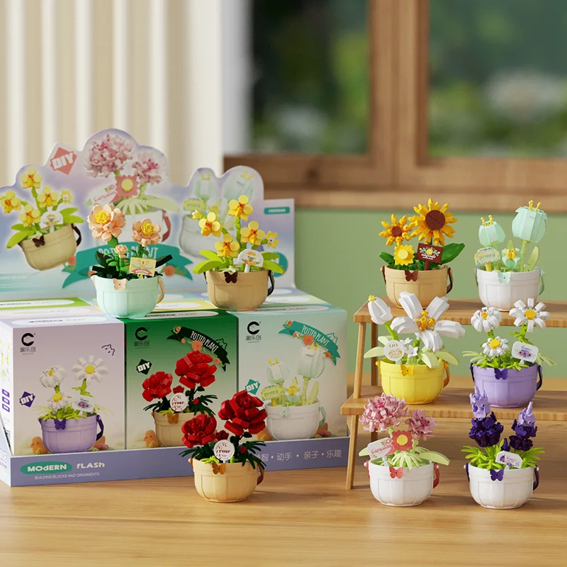 DIY Micro Building Blocks MINI Colorful Creative Floral Basket Building Fun Educational Puzzle Toys Desk Decor Christmas Gift