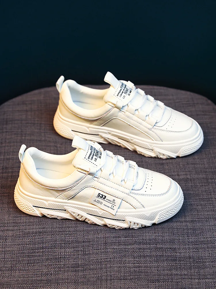 2024 New Spring Women Casual Shoes Genuine Leather Hot Sale Comfortable White Flat Shoes Girl Leisure Sneakers