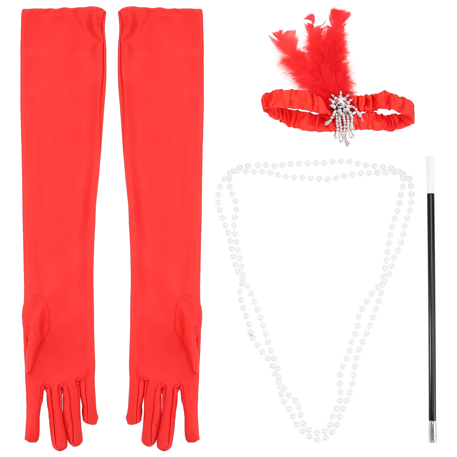 

1 set 1920s Accessories Set Headband Gloves Holder Bead Chain Flapper Costume Party Prom Vintage Elegant Ladies Wear