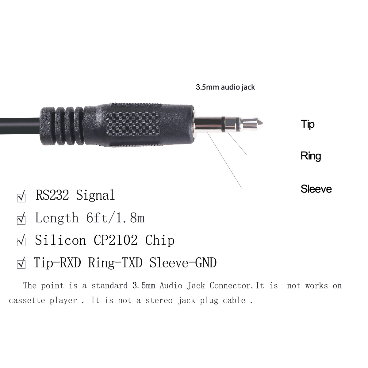 USB Serial Cable RS232 3.5 mm Audio Jack AJ TRS Plug Console for Galileo Gen 1 Board