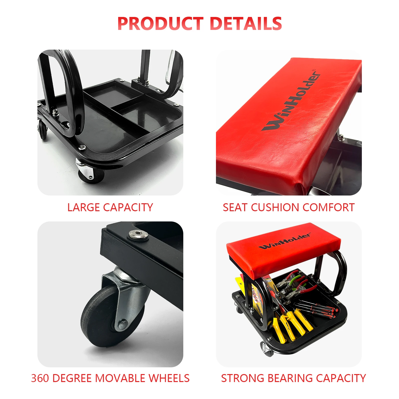 ميكانيكا المرآب مبطن المتداول البراز كرسي مقعد عجلات دوارة 150 كجم ماكس