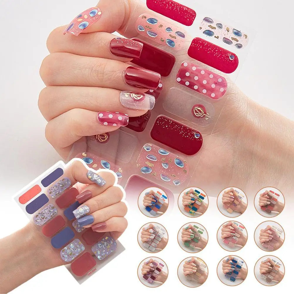 

1SET Semi Cured Gel Nails Art Stickers Waterproof Lasting Simple Hot Stamping Laser Luxury DIY Nail Art Stickers