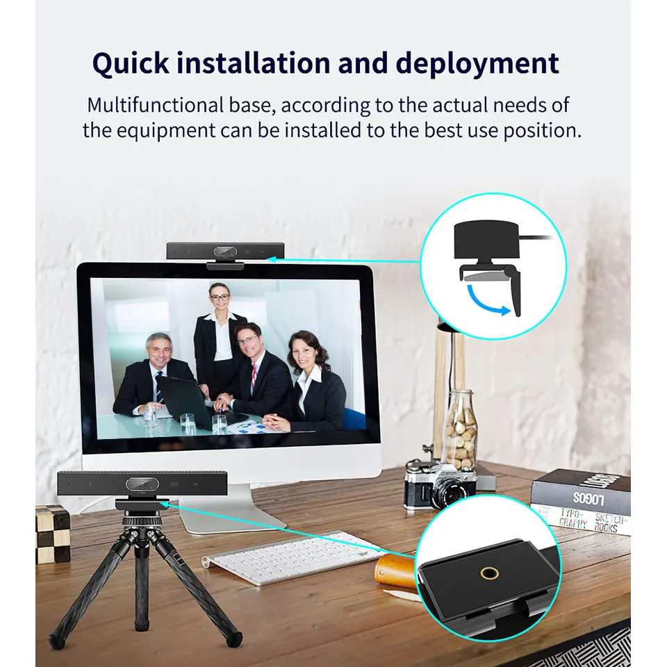 4K/2K/1080P Webcam USB2.0 Built in 4 Mic Recording 90°Wide Angle Portable Mini Camera for Streaming Online Teaching Video Callin