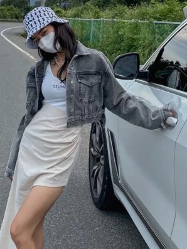 Top de Mezclilla de Cintura Alta para Mujer, Estilo Coreano, Informal, Holgado, Adelgazante, para Otoño, Ropa de Calle