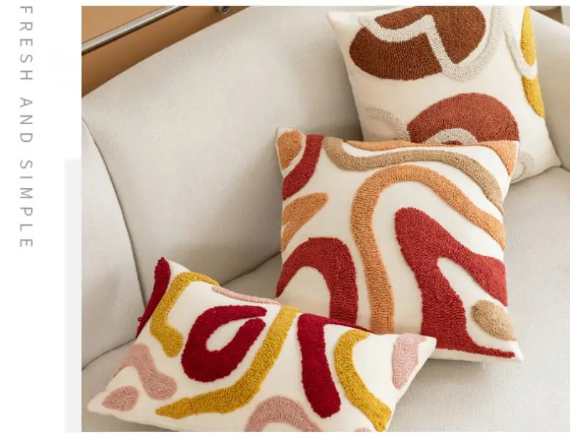 Vintage Kontrast Geometrischer Getufteter Kissenbezug Plüsch Patchwork Kissenhülle Atmosphärische Sofa-Dekoration Kissenbezug 45x45 – Detail 10