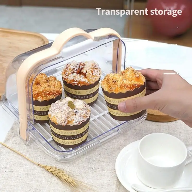 Flap Bread Storage Box Portable Dust-proof Sealed Cake Dim Sum Box With A Lid Milk Bottle Draining Drying Transparent StorageBox