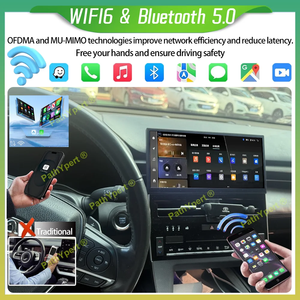 شاشة سيارة كبيرة 7870 CPU Android 14 لسيارة Toyota Avalon 2019-2021 مشغل الوسائط المتعددة يدعم وضع الليل والنهار ستيريو Carplay بلوتوث DSP