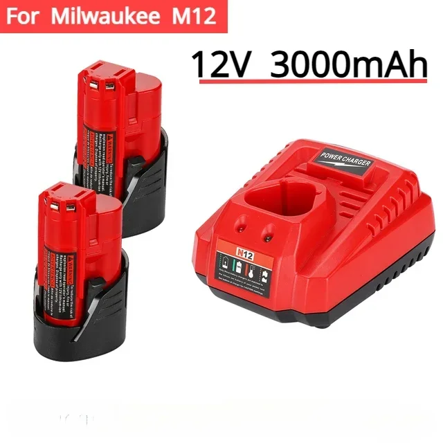 for 12V Milwaukee Battery 3Ah Compatible with Milwaukee M12 XC 48-11-2410 48-11-2420 48-11-2411 12-Volt Cordless Tools Battery