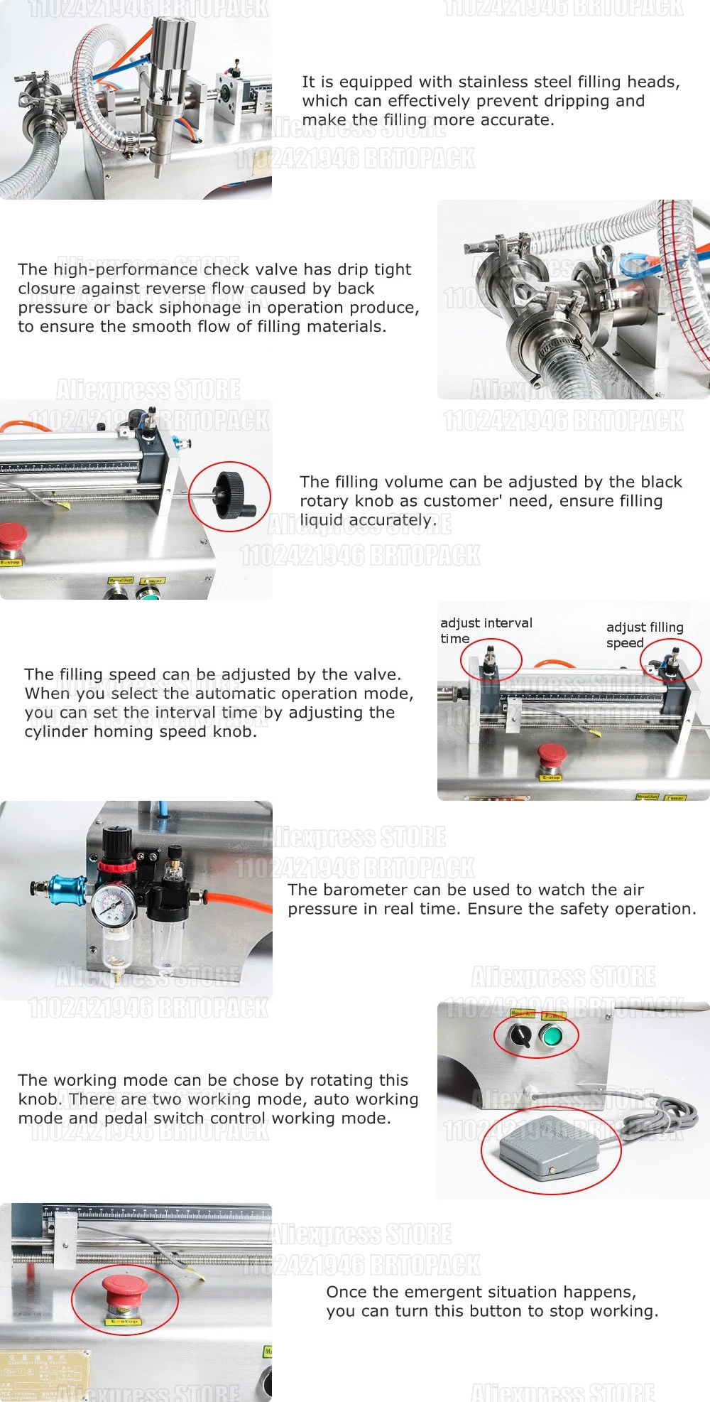 One Nozzle Pneumatic Piston Liquid Filling Machine Shampoo Gel Vinegar Oil Honey Detergent Soap Semi Automatic Bottle Filler