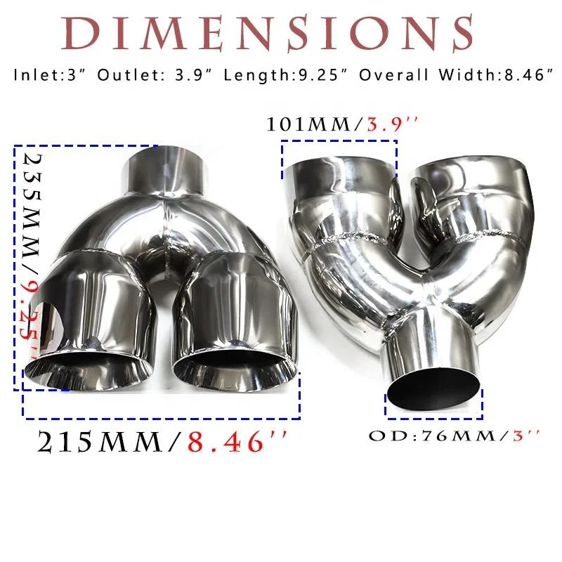 SYPES Stainless Steel Dual Exhaust Tip 3 Inch Inlet 3.9" Outlet 8.46" Muffler Tip Exhaust Pipe view 2
