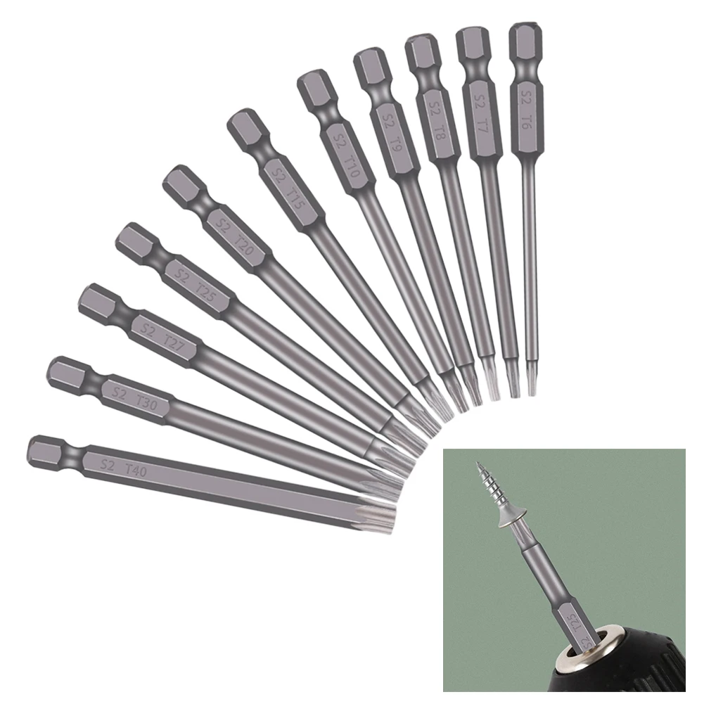 Improves Work Efficiency 1/4 Hex Shank Bits 11pcs Screwdriver Set Magnetic Feature Silver Color Steel Material