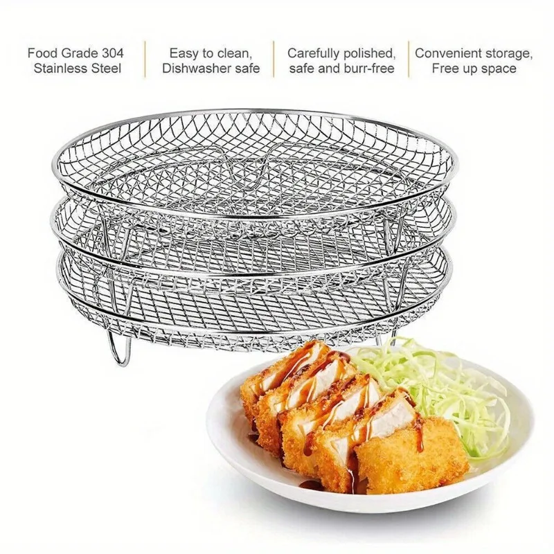 3-Tier Air Fryer Racks, Stainless Steel Grilling Rack, Home Kitchen Accessories, Indoor Outdoor Baking Tools