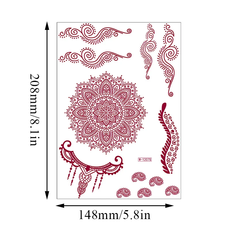 Tatuajes temporales de Henna marrón rojo para mujer, para mano de Henna pegatina, tatuaje falso, tatuaje de Protección corporal para mujer, diseño
