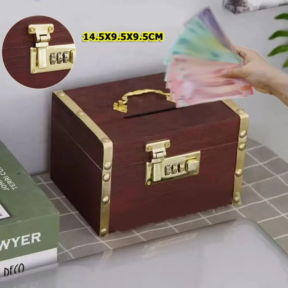 ทนทานสไตล์วินเทจสมบัติกล่องเก็บเงิน Jar พร้อมรหัสล็อคไม้ Treasure Chest กล่องปลอดภัยกล่องเงินกล่อง