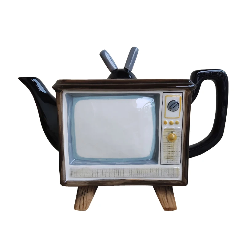 

Pure hand-painted ceramic TV teapot small ornament retro style living room decoration coffee pot