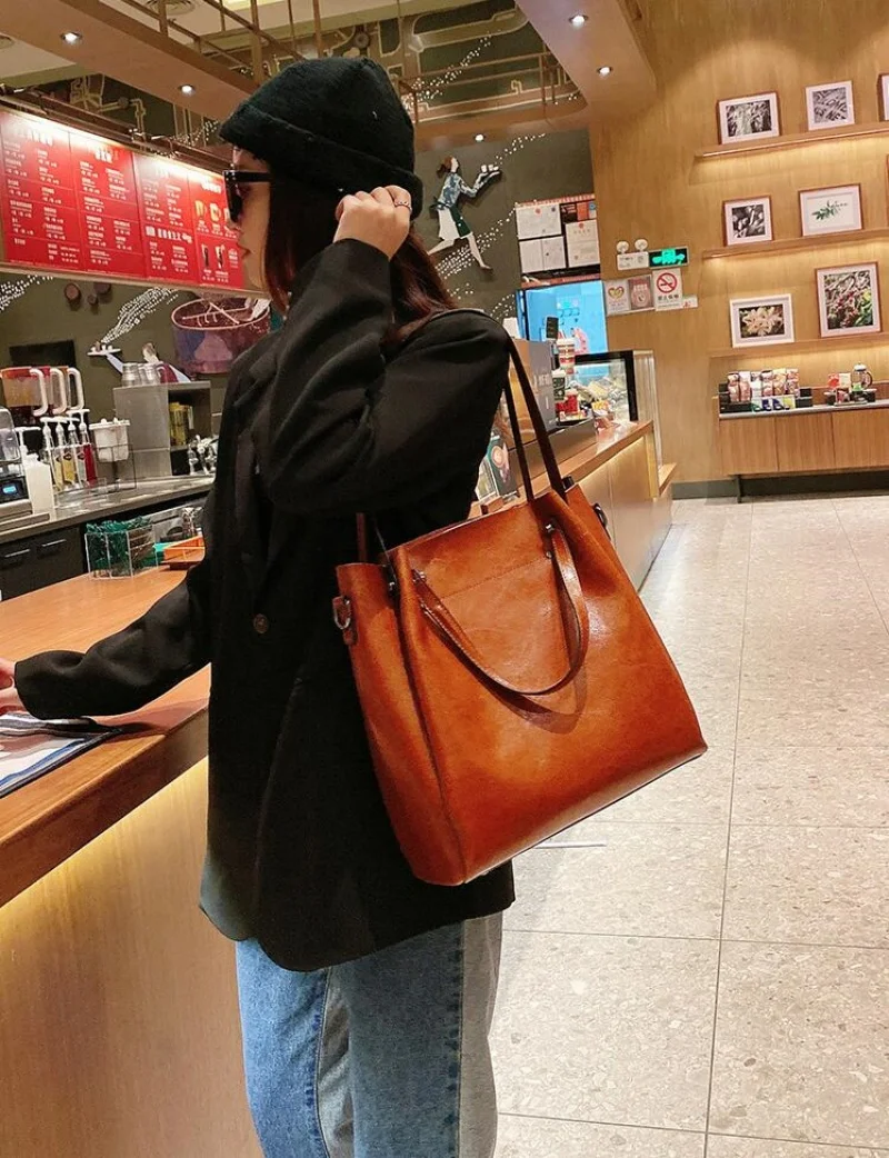 

Genuine Leather Women Bucket Bag Casual ladies crossbody Hand Bag High Quality Cowhide Commuter Shoulder Bag for girls