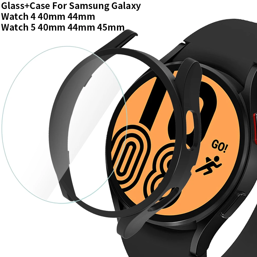 

Glass+Case for Samsung Galaxy Watch 4 44mm 40mm Screen Protector Full Protective Bumper Shell for Galaxy Watch 5 44mm 40mm Cover