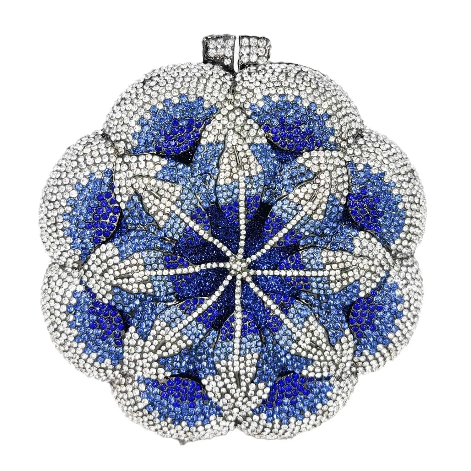 Boutique De FGG Women Blue Evening Bags Flower Wedding Bridal Crystal Clutch Purses Party Dinner Rhinestone Handbags