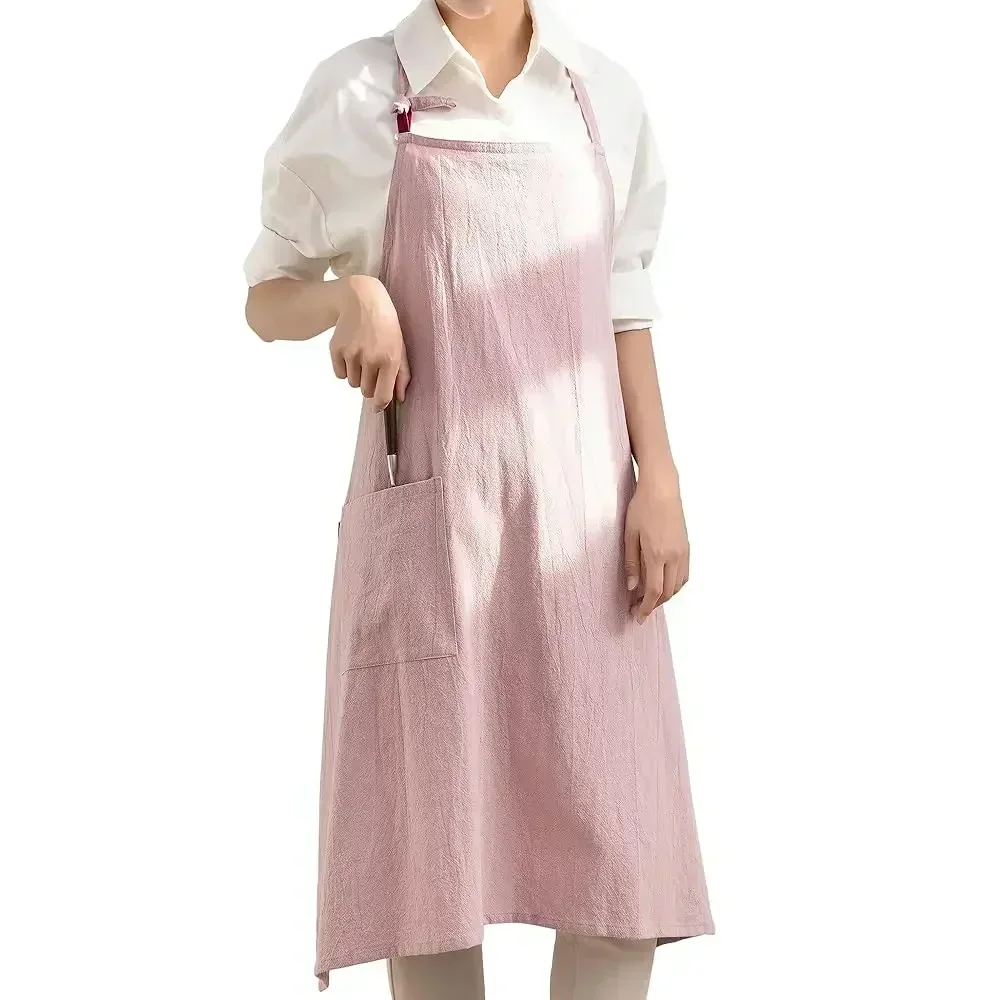 

Хлопково-льняной фартук для женщин и мужчин, японский кухонный фартук с карманами, милый и стильный, для выпечки, готовки, садоводства и работы.
