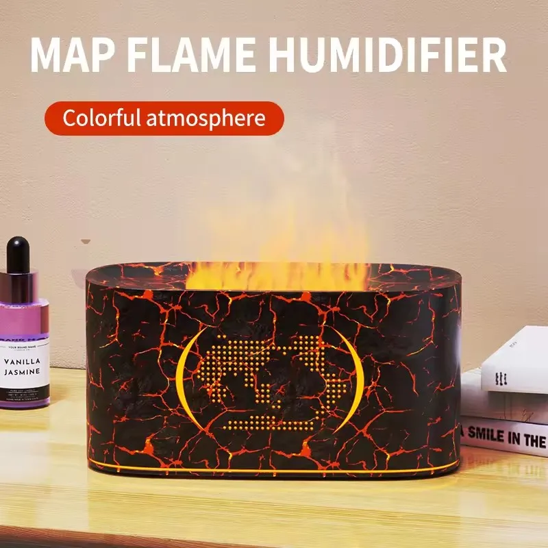 

Map Humidifier Flame Aromatherapy Diffuser Nano Atomization Humidification Colorful Atmosphere Lamp Suitable for Office and Home