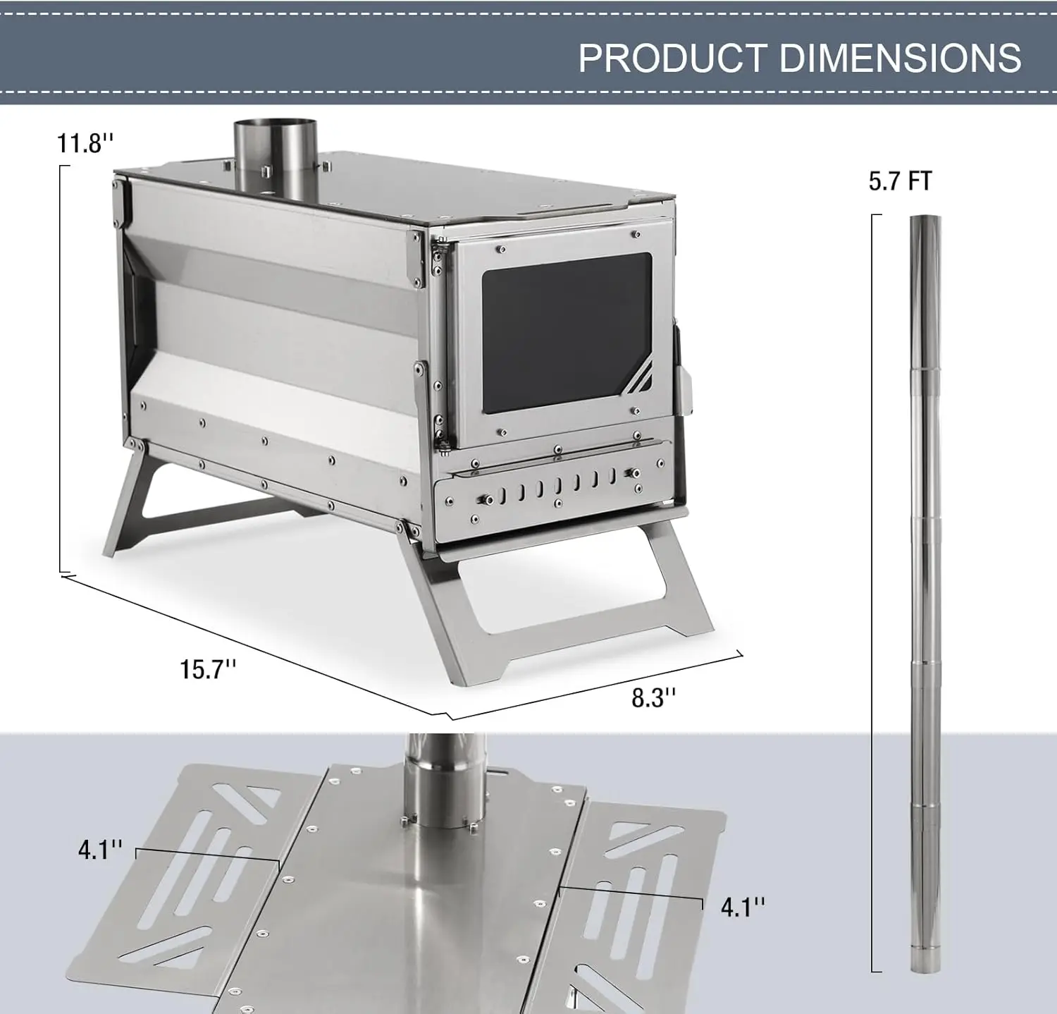 Tent Stove with Pipes - Stainless Steel Camping Wood Burning Stove, Portable Hot Tent Stove For Heating and Cooking