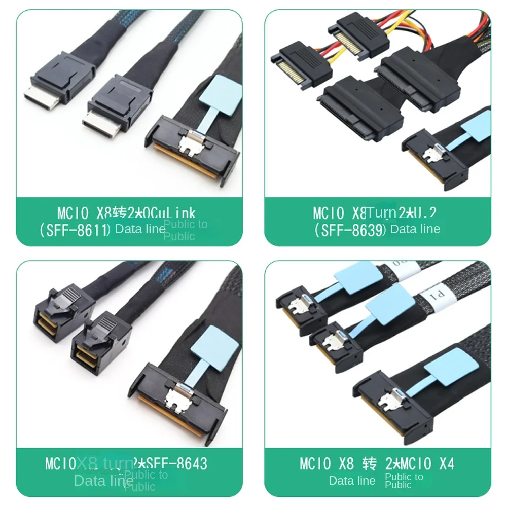 MCIO 8I (74P) ke 2 * Oculink SFF-8611 PCIe 5.0 kabel adaptor data server