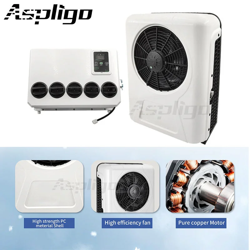 Aspligo 12V Electric Split Automotive Parking Air Conditioner 24V Air Conditioning System for Car Bus Van Tractor Truck Camp Van