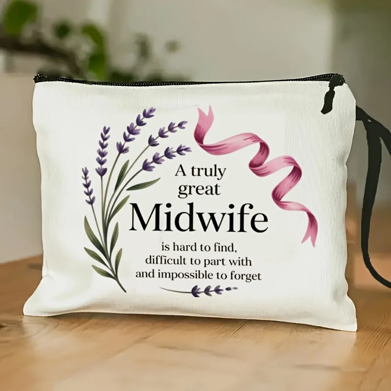 

Midwife-Themed Makeup Bag with band | "A Truly Great Midwife" Print Design Lightweight & Foldable Zipper Closure Ideal f
