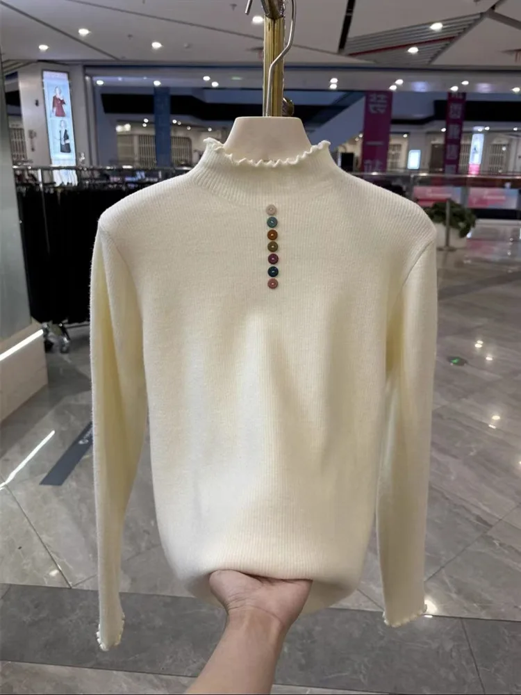 

Женский вязаный свитер с высоким воротником на подкладке Fce, теплая уютная внутренняя одежда, модный топ на осень-зиму, новое поступление