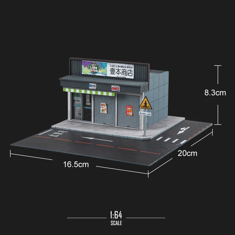 1/64 DIY Miniature Japanese Convenience Store Street Model Small Scale Building Shooting Props Sand Table Decoration