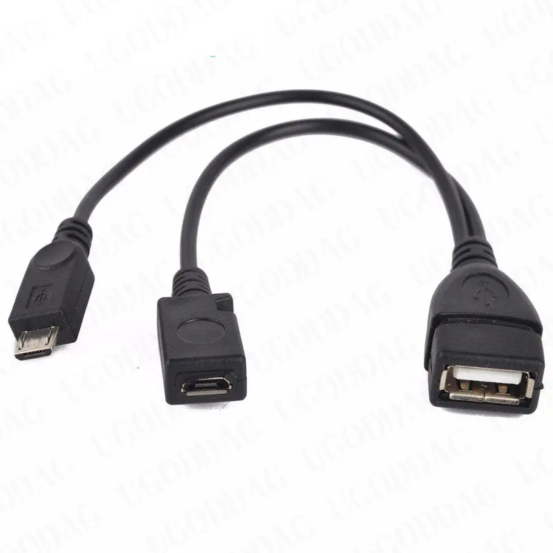 20cm 2 in 1 Micro USB Host Power Y Splitter USB 2.0 Port Terminal Adapter OTG Cable For Fire Tv 3 Or 2nd Gen Fire Stick