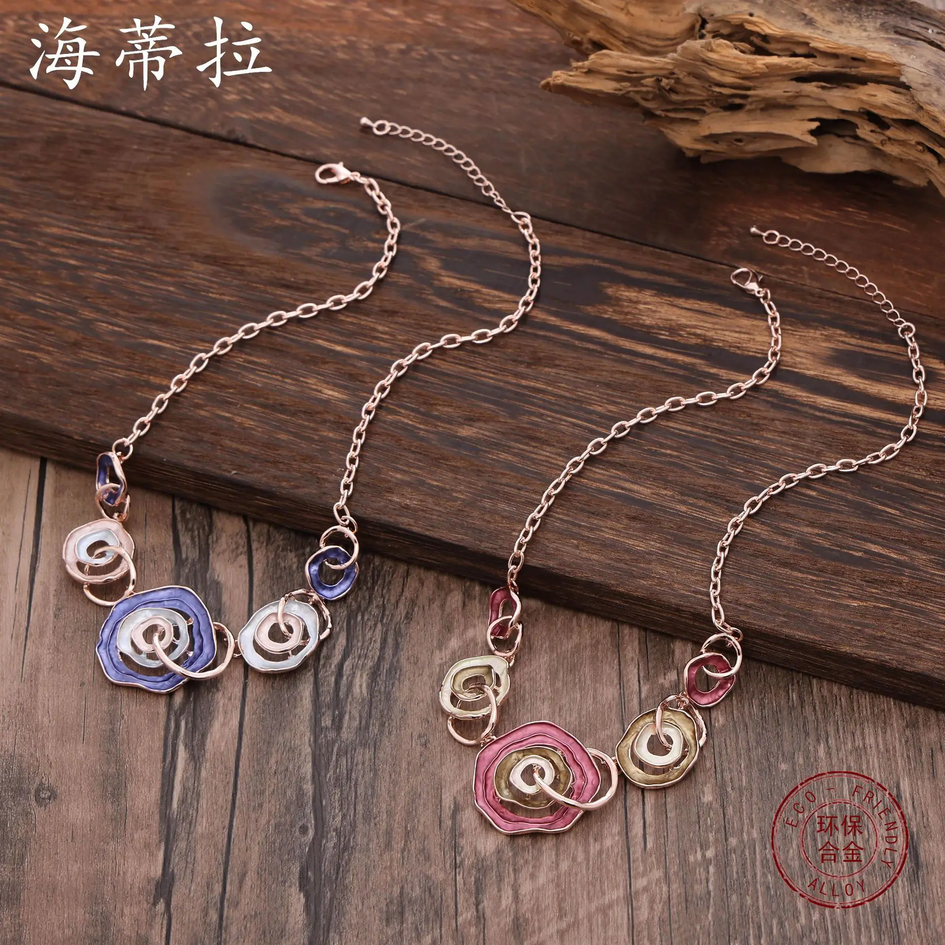 new color painting oil geometric ring flower necklace, fashionable and high-end hollow line women's neck chain