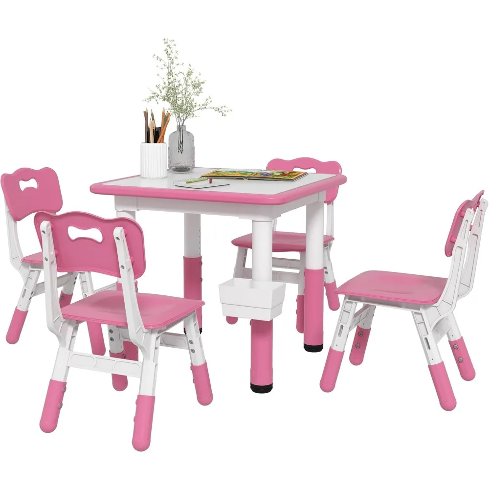 Children's Chair, Height Adjustable 5 Piece Toddler Table And Chair Set With Storage Box,with 4 Chairs,Kids Table And Chair Set