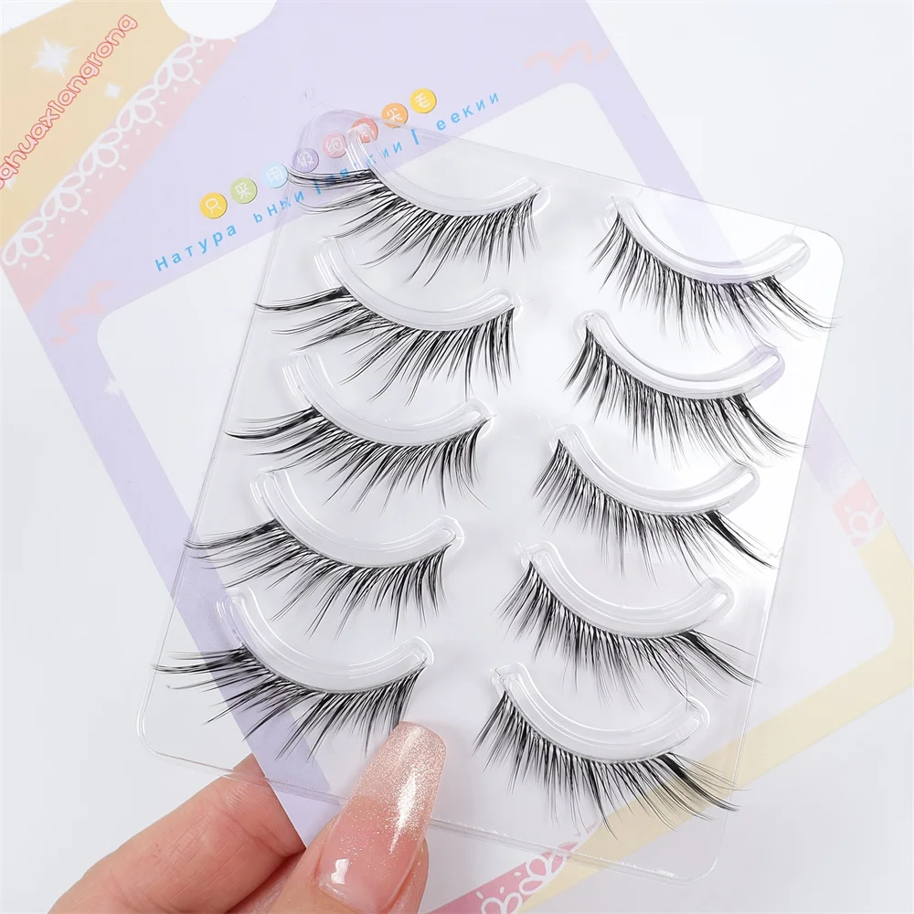 5 pairs of fairy's false eyelashes - thick and natural appearance, C-Curl, 10-12mm long, cartoon fox eyes, thick false eyelashes