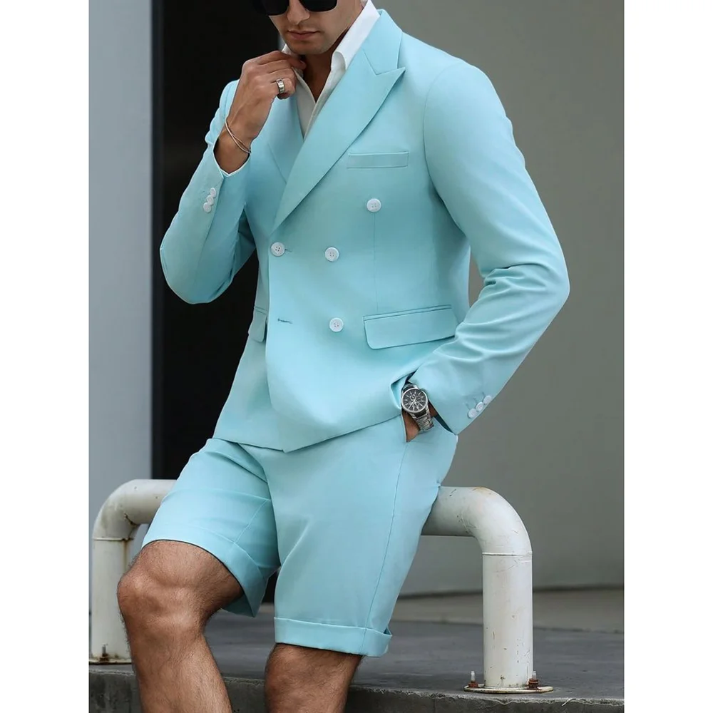 

2025 New Style Double Breasted Men's Suits Blazer+Shorts Summer Work Commute Daily Wear Male Clothing