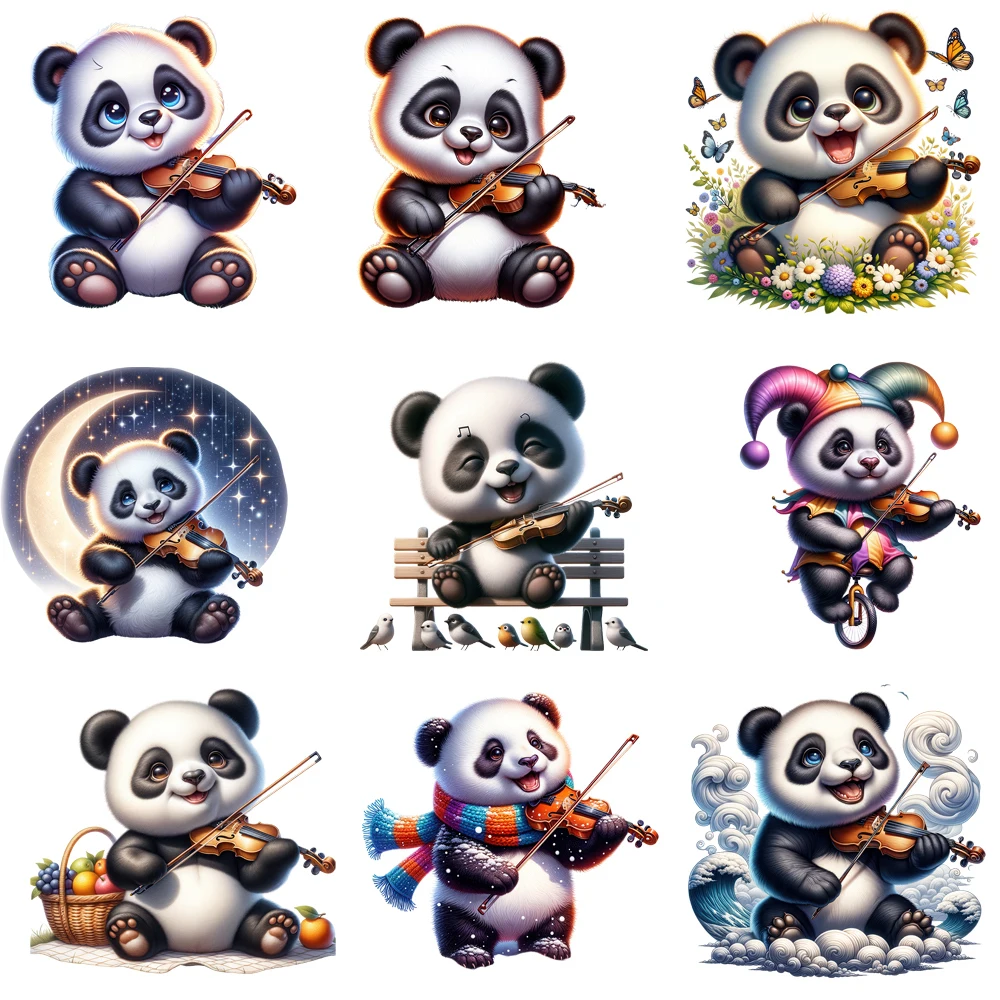 15 سنتيمتر الاطفال مضحك الكمان الباندا الحيوان الحديد على DTF نقل الحرارة ملصق Diy بها بنفسك تي شيرت الحديد على نقل بقع طباعة الشارات #1