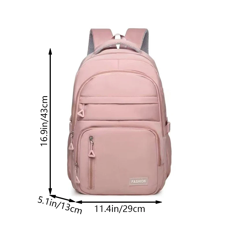 Men's and women's double-shoulder backpacks in solid color with multiple compartments, suitable for students.