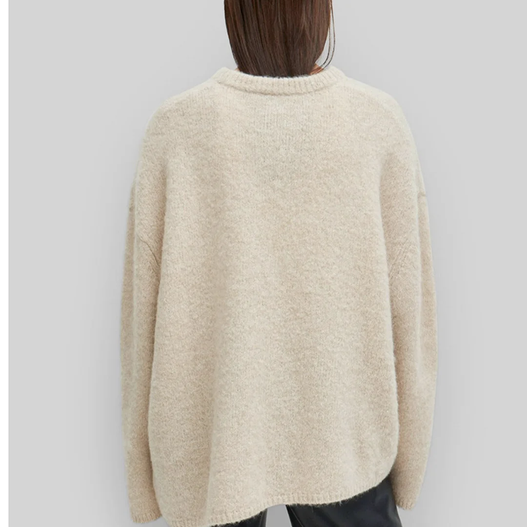 2025 outono/inverno moda suéter de manga comprida com gola assimétrica e bainha irregular para mulheres