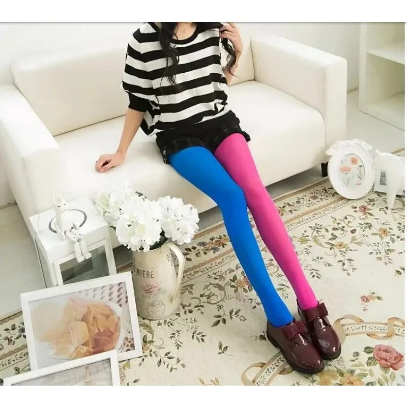 Lady Two Color Patchwork Pantyhose Tights Stretchy Elastic Stockings Skinny Legs Collant Sexy Socks Women Hot Sale Hosiery