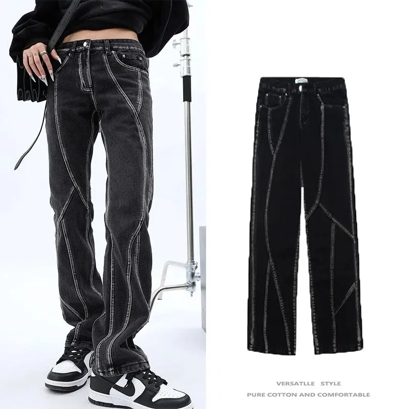 

GAODINGLAN High Streetwear Split Washed Black Jeans Women Loose Micro Flare Denim Pants Hip Hop Large Size Trousers Vintage