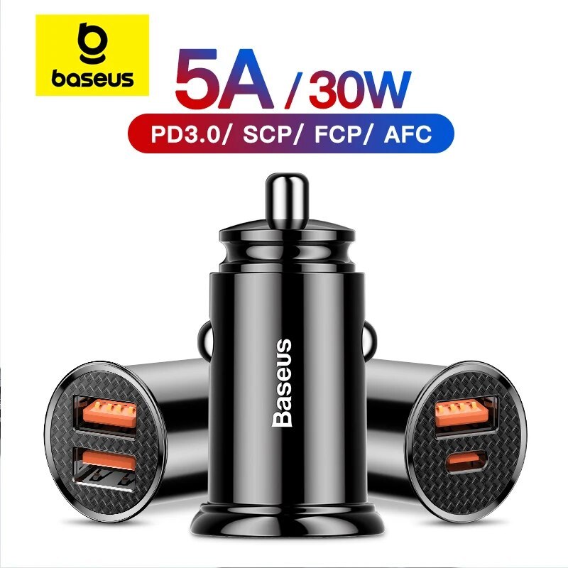  Baseus 30W USB Car Charger Quick Charge 4.0 3.0 FCP SCP USB PD For Xiaomi iPhone 12 13 14 Pro Fast Charging Car Phone Charger 