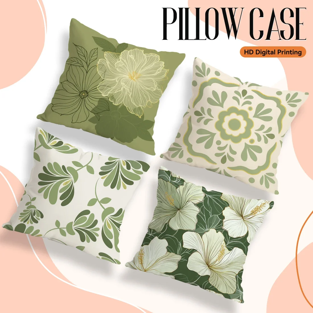 Funda de cojín con estampado de flores blancas y verdes، Funda de almohada sencilla de terciopelo de pel de melocotón para #6