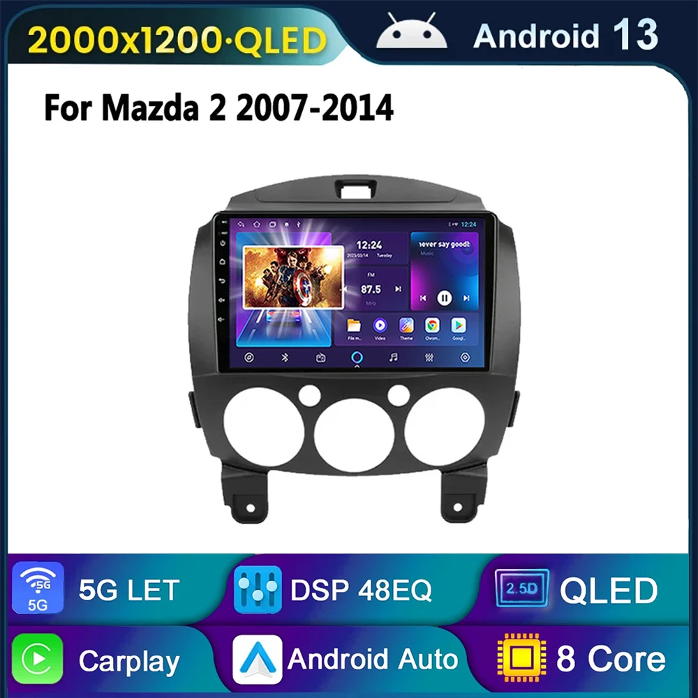 

for Mazda2 2007-2014 Car stereo Radio 2din Android 12 Car Radio Multimedia Video Player Navigation GPS Head Unit Carplay