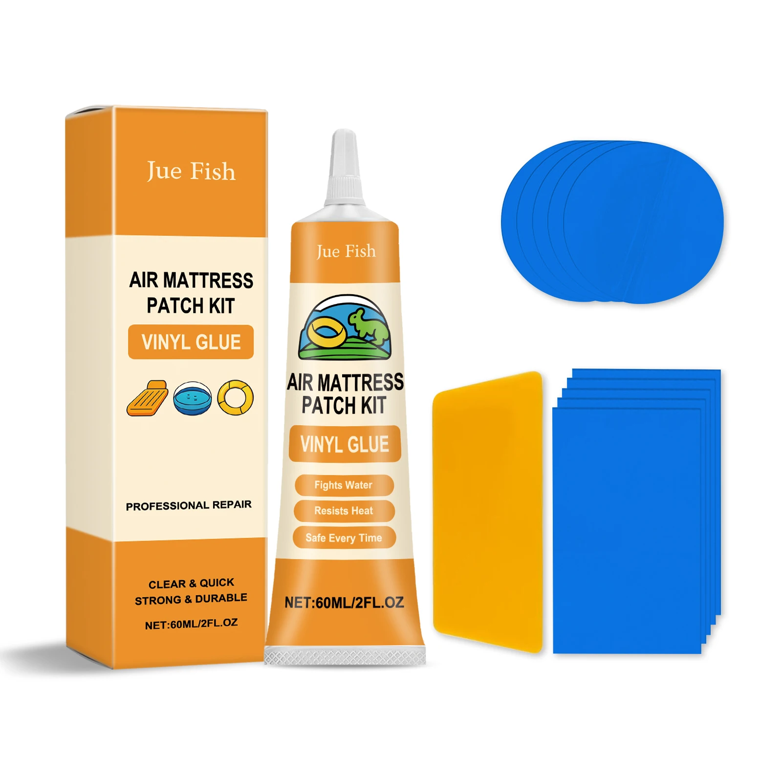 Jue Fish Air Mattress Repair Kit Home Pool Camping Sealed Waterproof Portable Repair Agent Inflatable Repair Airbed Patch Glue